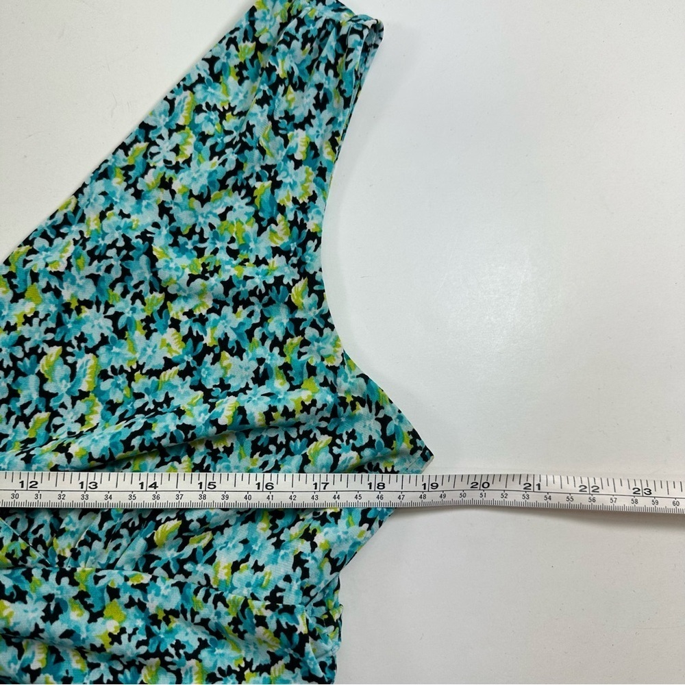 Glamour Green Floral Flare Dress Size 12 Sleeveless V Neck Stretch - Picture 6 of 8